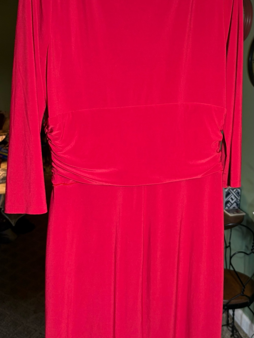 Chaps Crimson Red Faux Wrap Ruched V-Neck Midi Sheath Dress XL - Picture 5 of 5